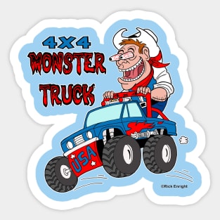 4X4 Monster Truck & Crazy Cowboy Cartoon Sticker